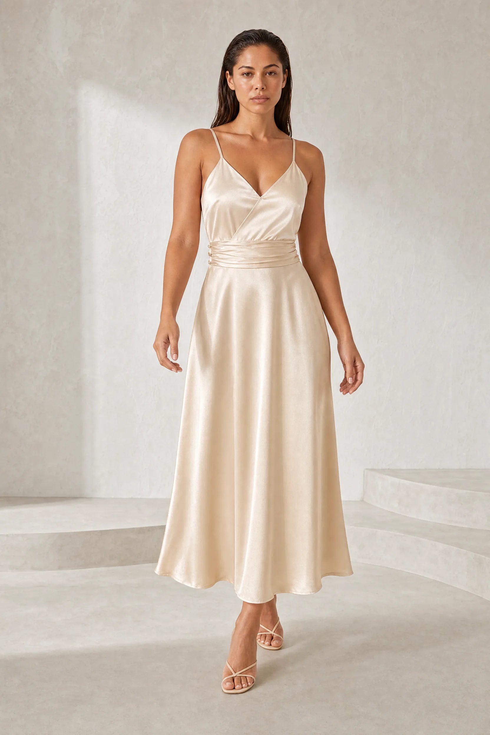 Robe longue champagne fines bretelles | Lounelle Paris