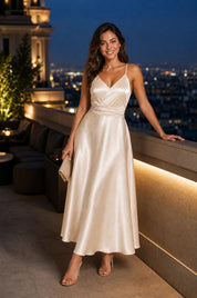 Robe longue champagne fines bretelles | Deuxième photo lifestyle | Lounelle Paris