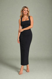 Robe longue col carré ajustée | Variante Noir | Lounelle Paris