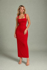 Square-Neck Bodycon Midi Dress