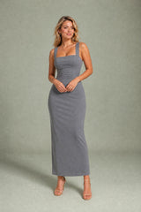 Square-Neck Bodycon Midi Dress