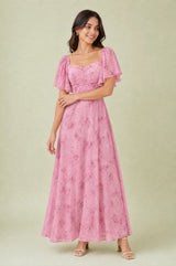 Square-Neck Flutter-Sleeve Maxi Dress