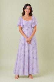 Robe longue col carré manches volantées | Variante Violet | Lounelle Paris