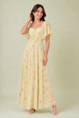 Square-Neck Flutter-Sleeve Maxi Dress