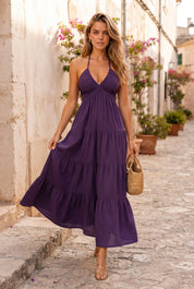 Robe longue col halter dos nu | Variante Violet - Lifestyle | Lounelle Paris