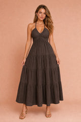 Halterneck Backless Tiered Maxi Dress