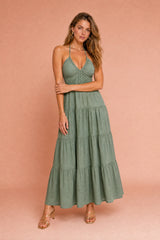 Halterneck Backless Tiered Maxi Dress