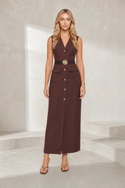 Robe longue col V ceinturée | Lounelle Paris