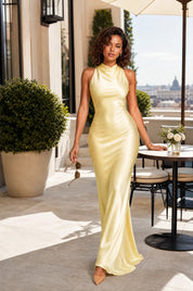 Robe longue dos nu col halter | Photo lifestyle | Lounelle Paris