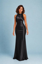 Robe longue dos nu col halter | Variante Noir | Lounelle Paris