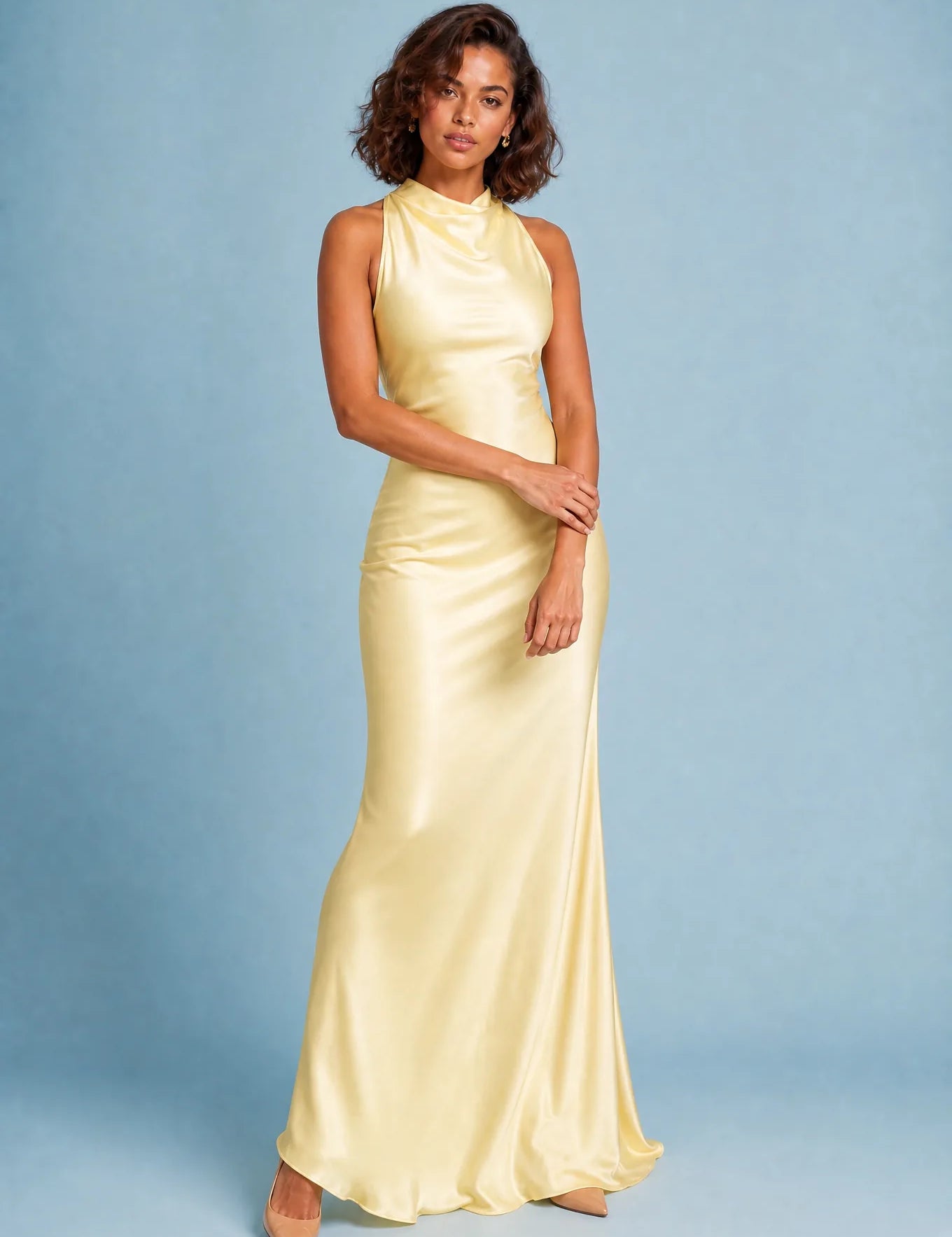 Robe longue dos nu col halter | Variante Jaune | Lounelle Paris