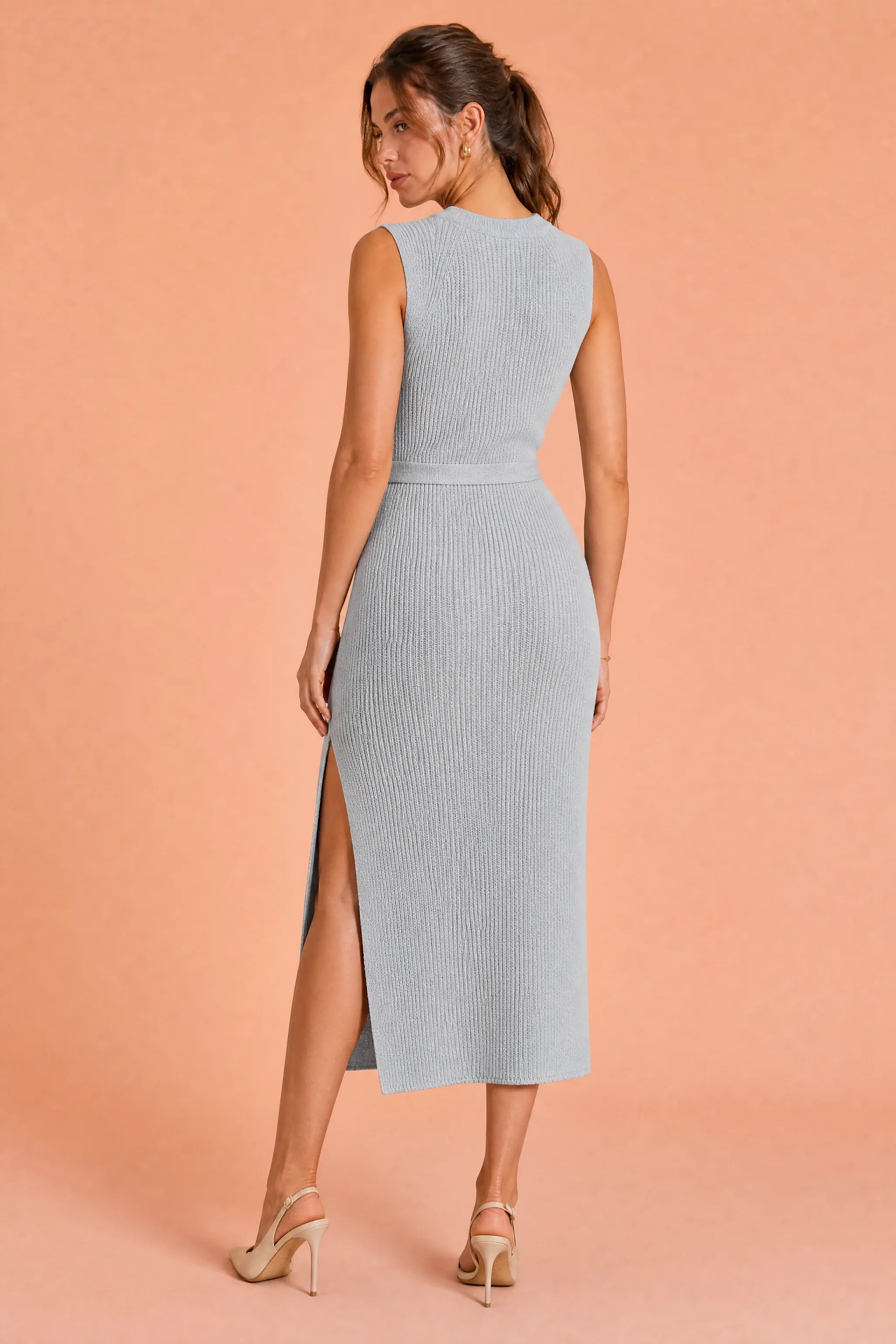 Robe longue en maille fendue | Vue de dos | Lounelle Paris
