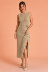 Sleeveless Knit Maxi Dress with Side Slit