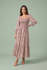 Floral Puff-Sleeve Maxi Dress
