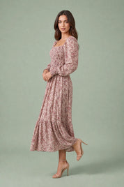 Robe longue fleurie manches bouffantes | Vue de profil | Lounelle Paris