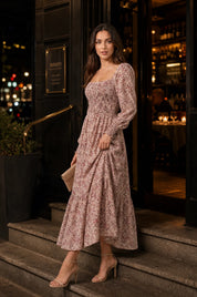 Robe longue fleurie manches bouffantes | Deuxième photo lifestyle | Lounelle Paris