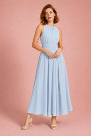 Robe longue fluide taille drapée | Variante Bleu | Lounelle Paris