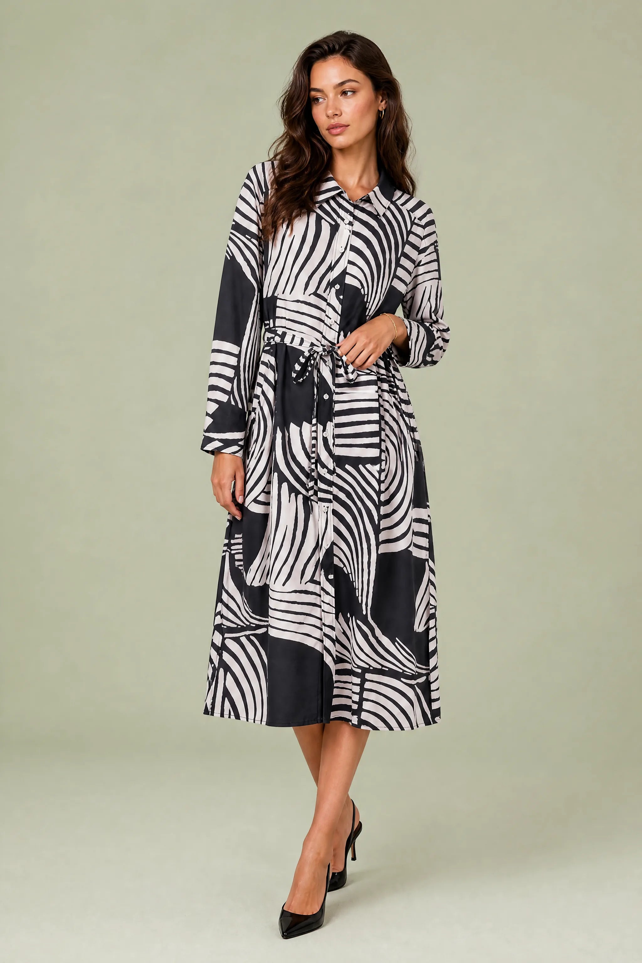 Robe longue imprimée col chemise | Vue de face | Lounelle Paris