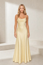 Robe longue jaune dos nu à lacets | Lounelle Paris