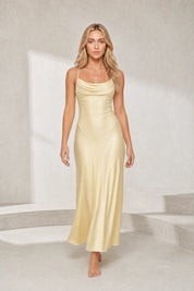 Robe longue jaune dos nu à lacets | Lounelle Paris