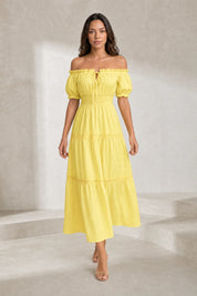 Robe longue jaune épaules dénudées | Lounelle Paris