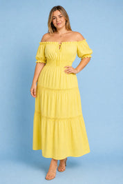 Robe longue jaune épaules dénudées | Porté sur une autre silhouette | Lounelle Paris