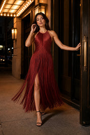 Robe longue licou à franges | Variante Rouge - Lifestyle | Lounelle Paris