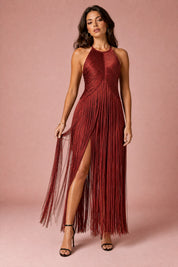 Robe longue licou à franges | Variante Rouge | Lounelle Paris