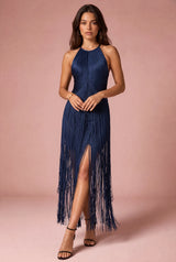 Halter Fringe Maxi Dress