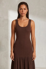 Robe longue marron bretelles larges | Lounelle Paris