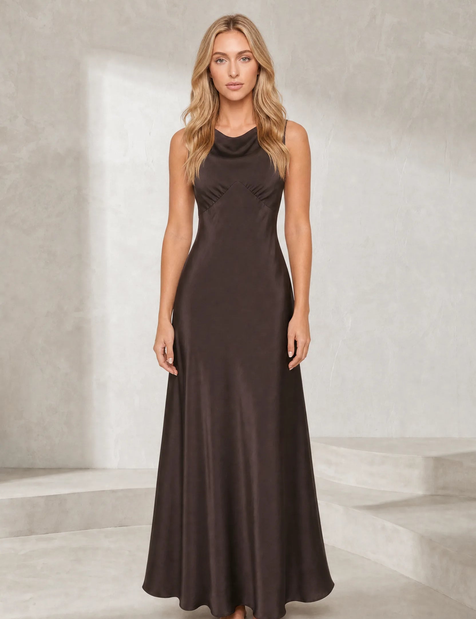 Robe longue marron col drapé | Lounelle Paris