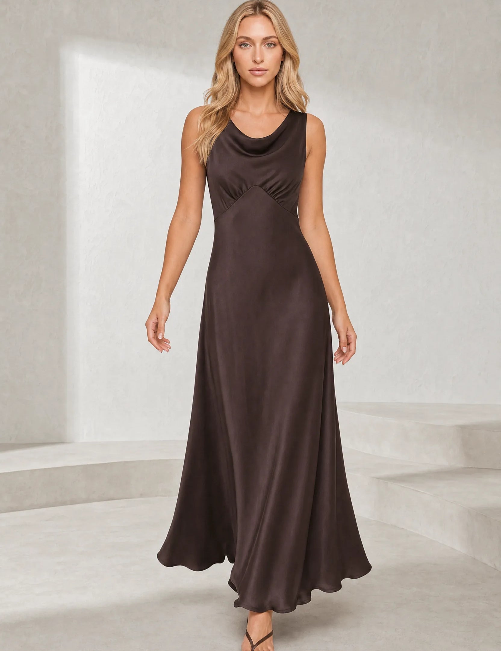 Robe longue marron col drapé | Lounelle Paris