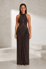 Robe longue marron col licou