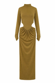Robe longue olive col montant | Lounelle Paris