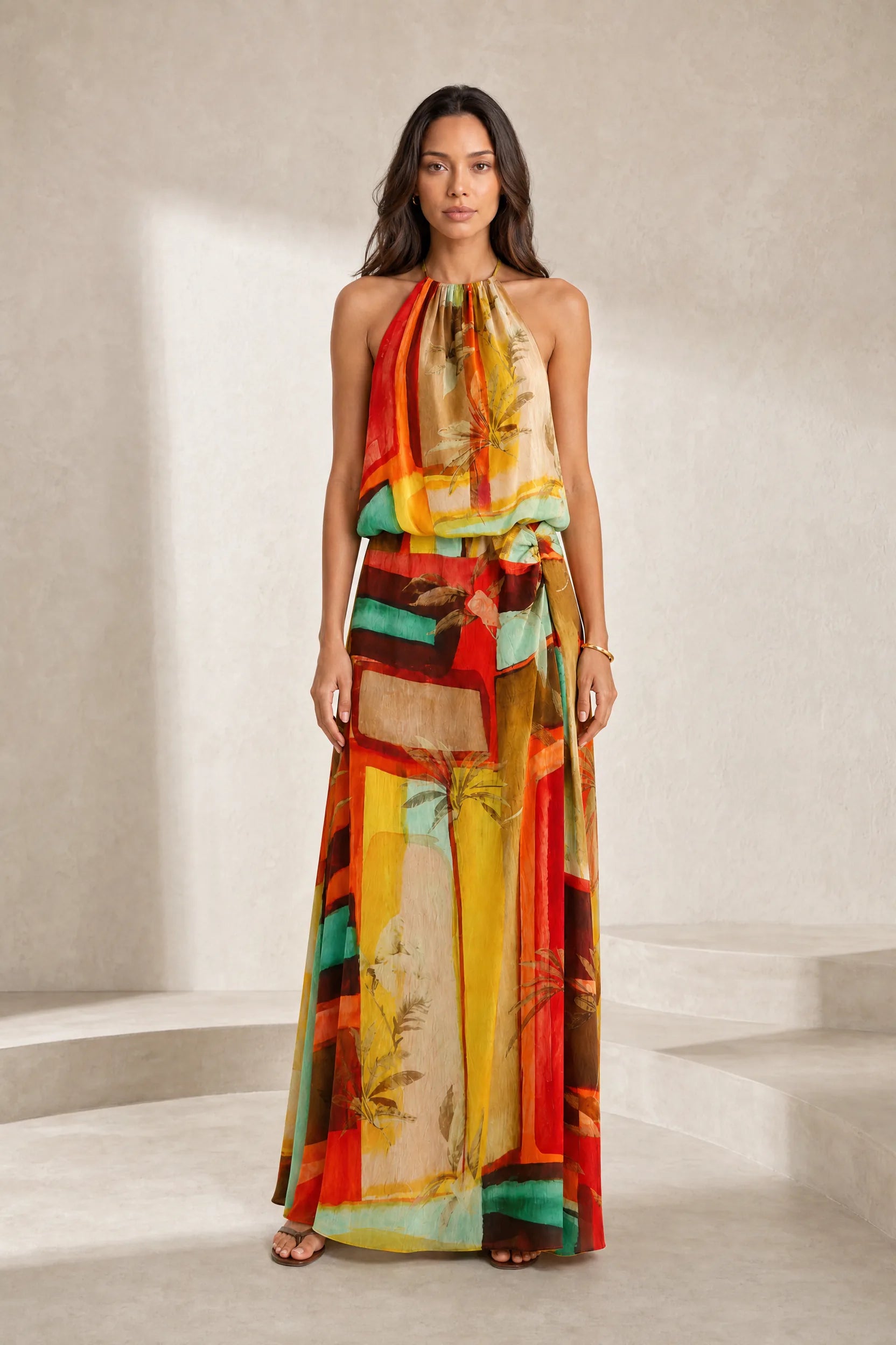 Robe longue orange col licou | Lounelle Paris