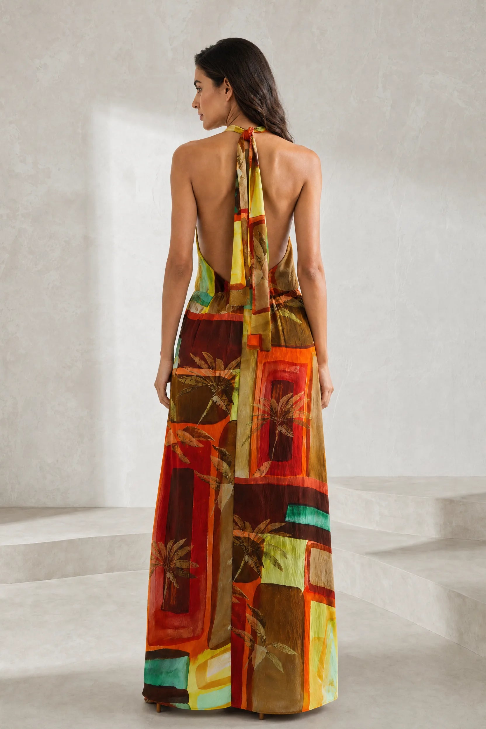 Robe longue orange col licou | Lounelle Paris