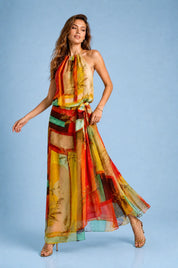 Robe longue orange col licou | Vue en mouvement | Lounelle Paris
