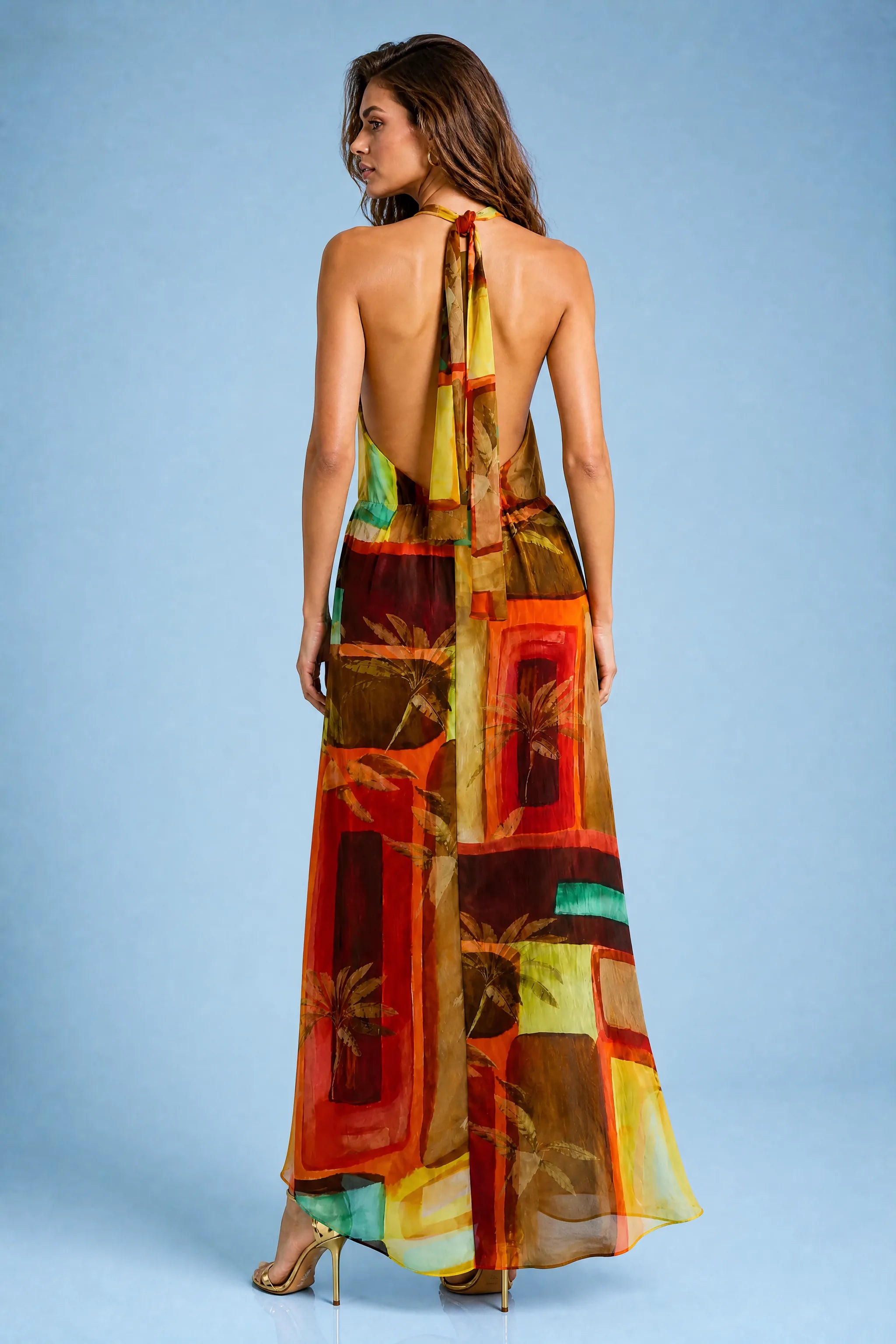 Robe longue orange col licou | Vue de dos | Lounelle Paris