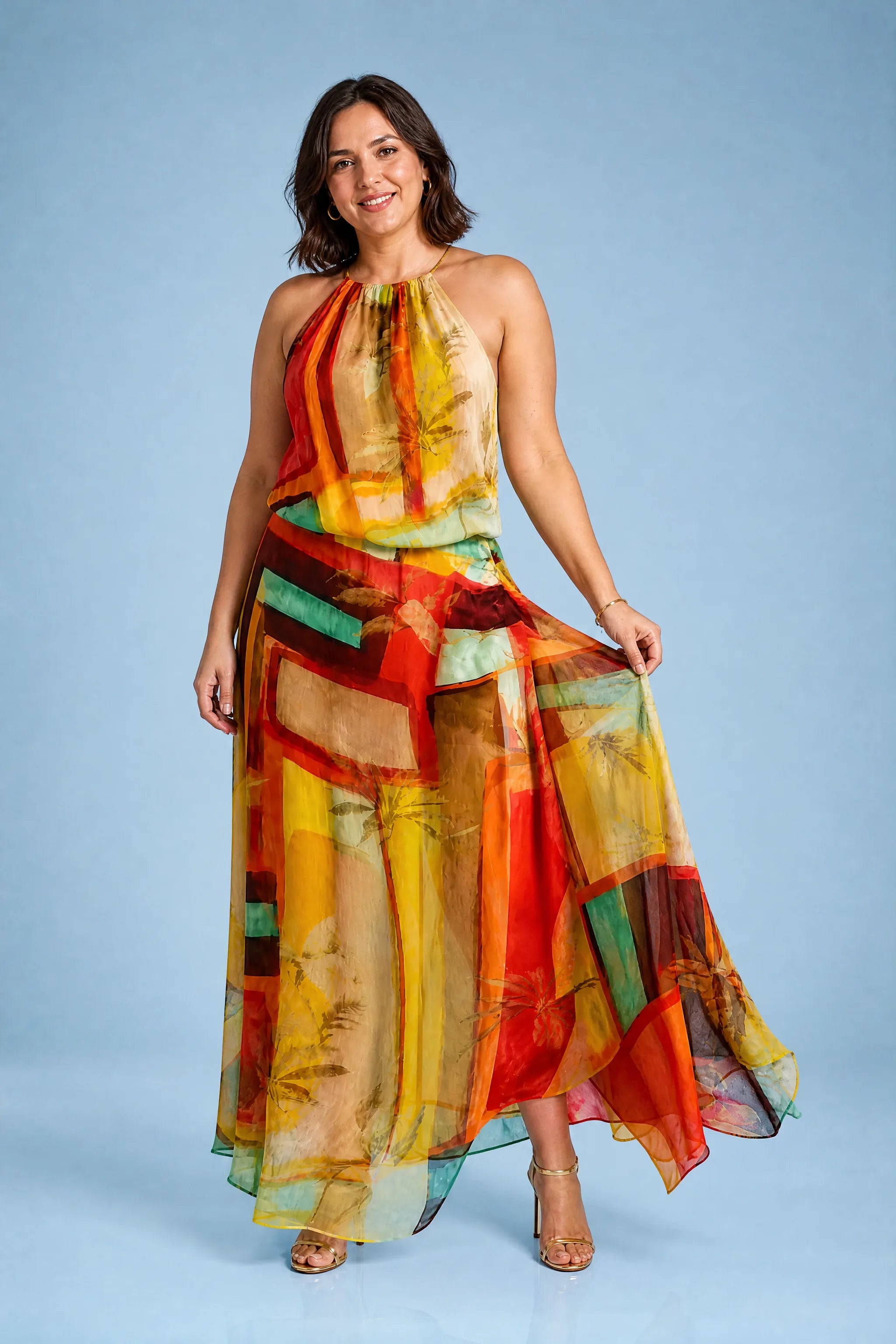 Robe longue orange col licou | Porté sur une autre silhouette | Lounelle Paris