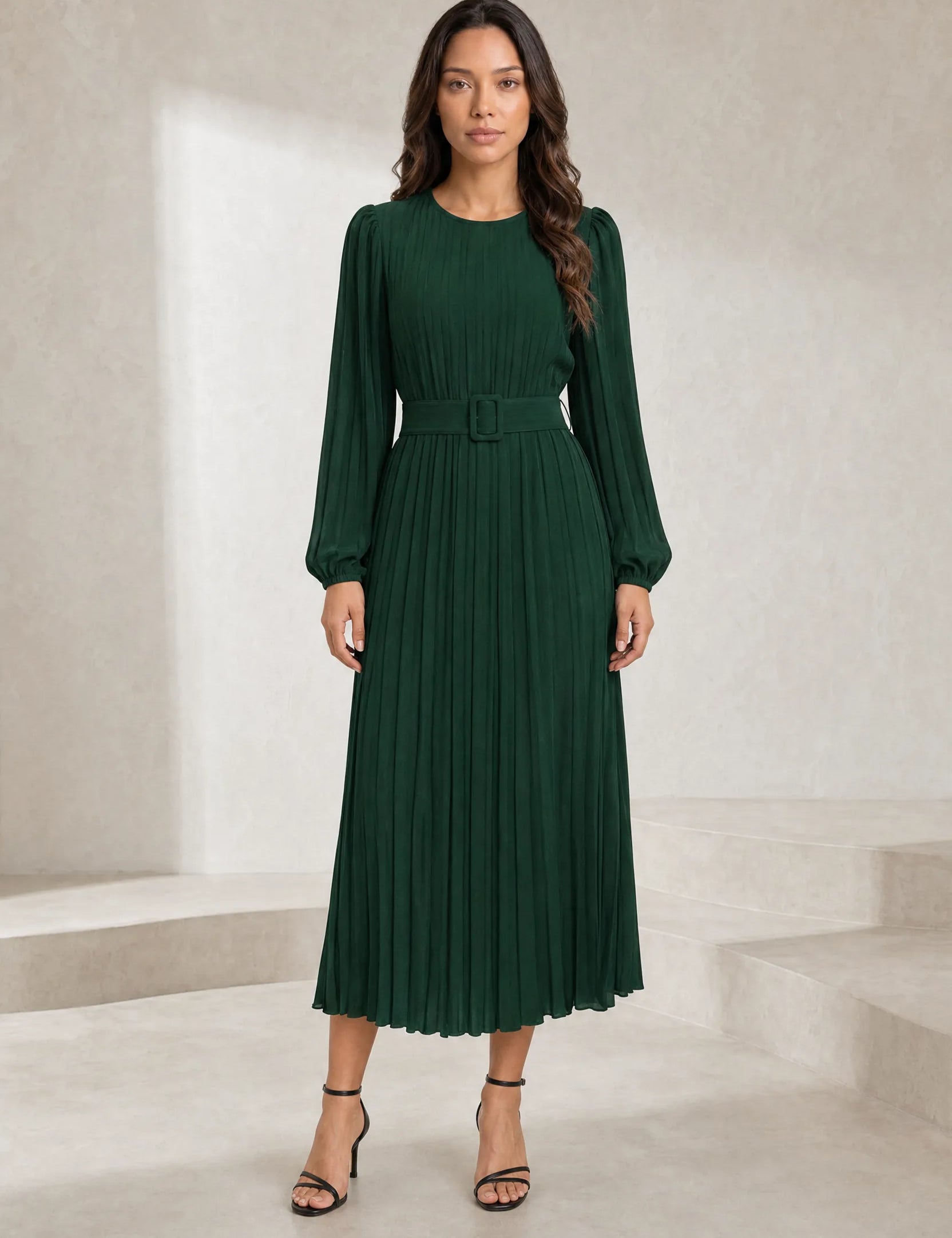 Robe longue plissée à manches bouffantes | Lounelle Paris