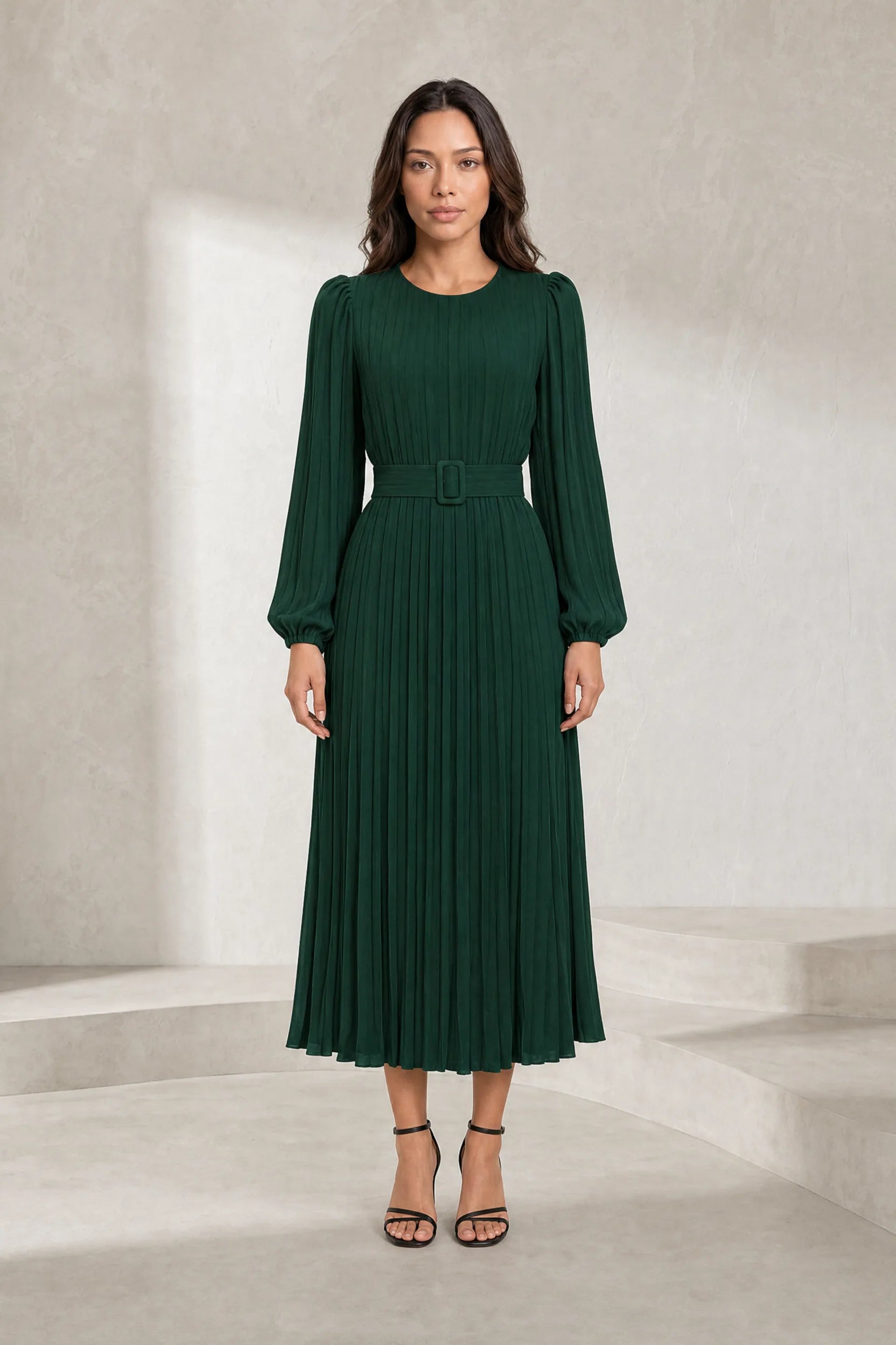 Robe longue plissée à manches bouffantes | Lounelle Paris