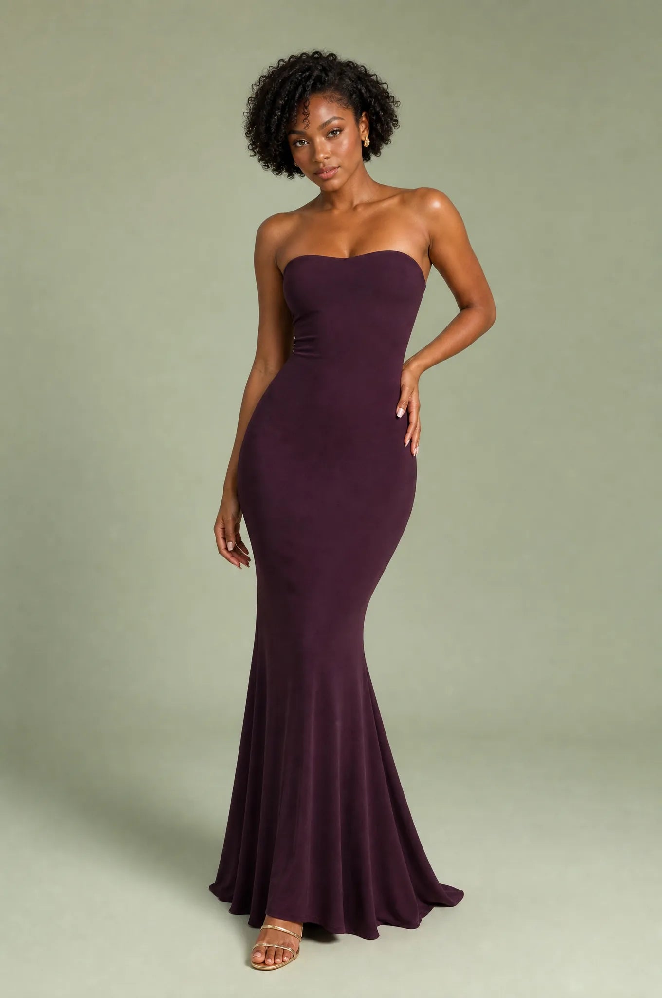 Robe longue prune bustier dos nu | Vue de face | Lounelle Paris
