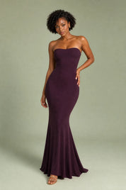 Robe longue prune bustier dos nu | Vue de face | Lounelle Paris