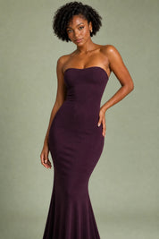 Robe longue prune bustier dos nu | Vue rapprochée | Lounelle Paris