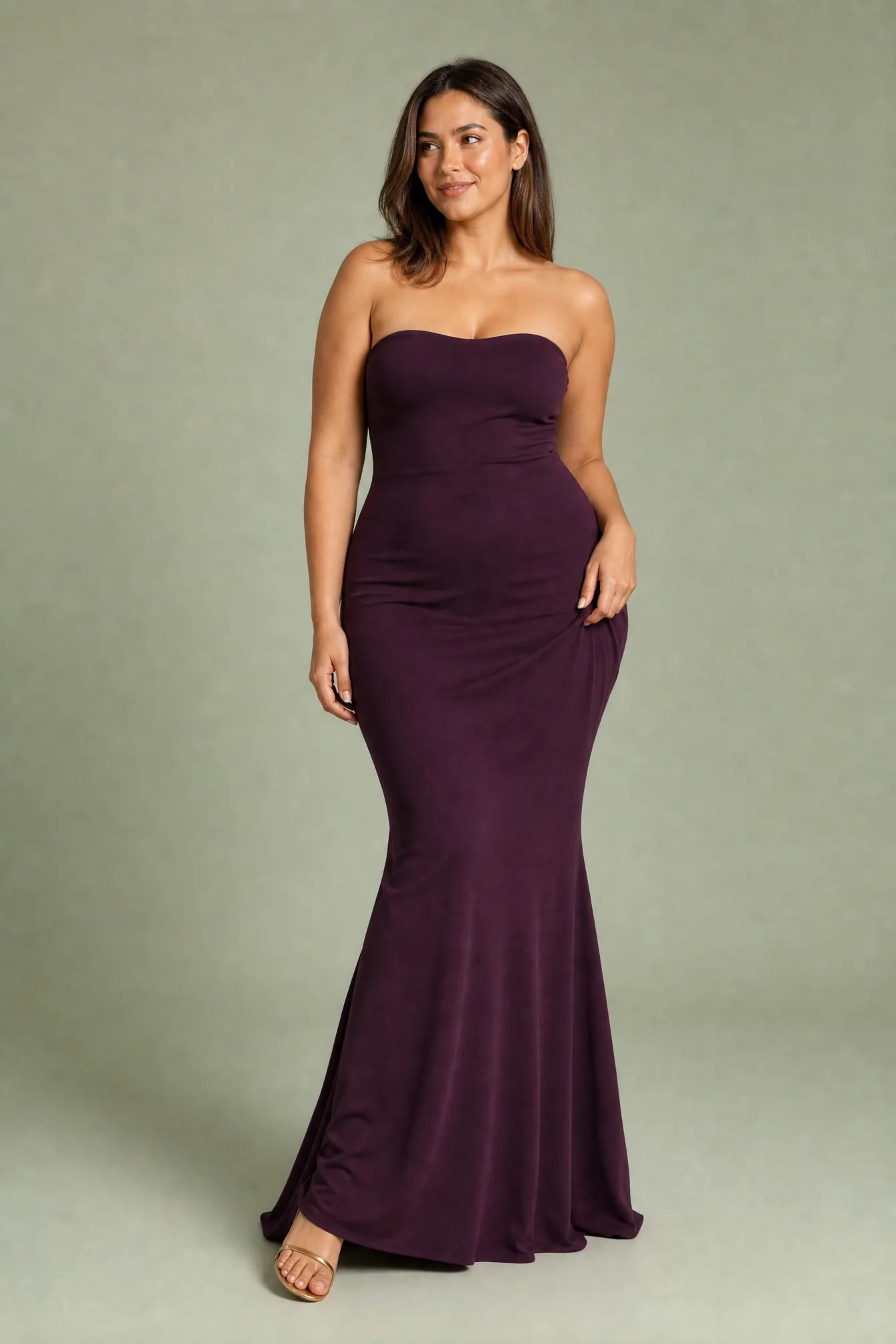 Robe longue prune bustier dos nu | Porté sur une autre silhouette | Lounelle Paris
