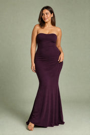 Robe longue prune bustier dos nu | Porté sur une autre silhouette | Lounelle Paris