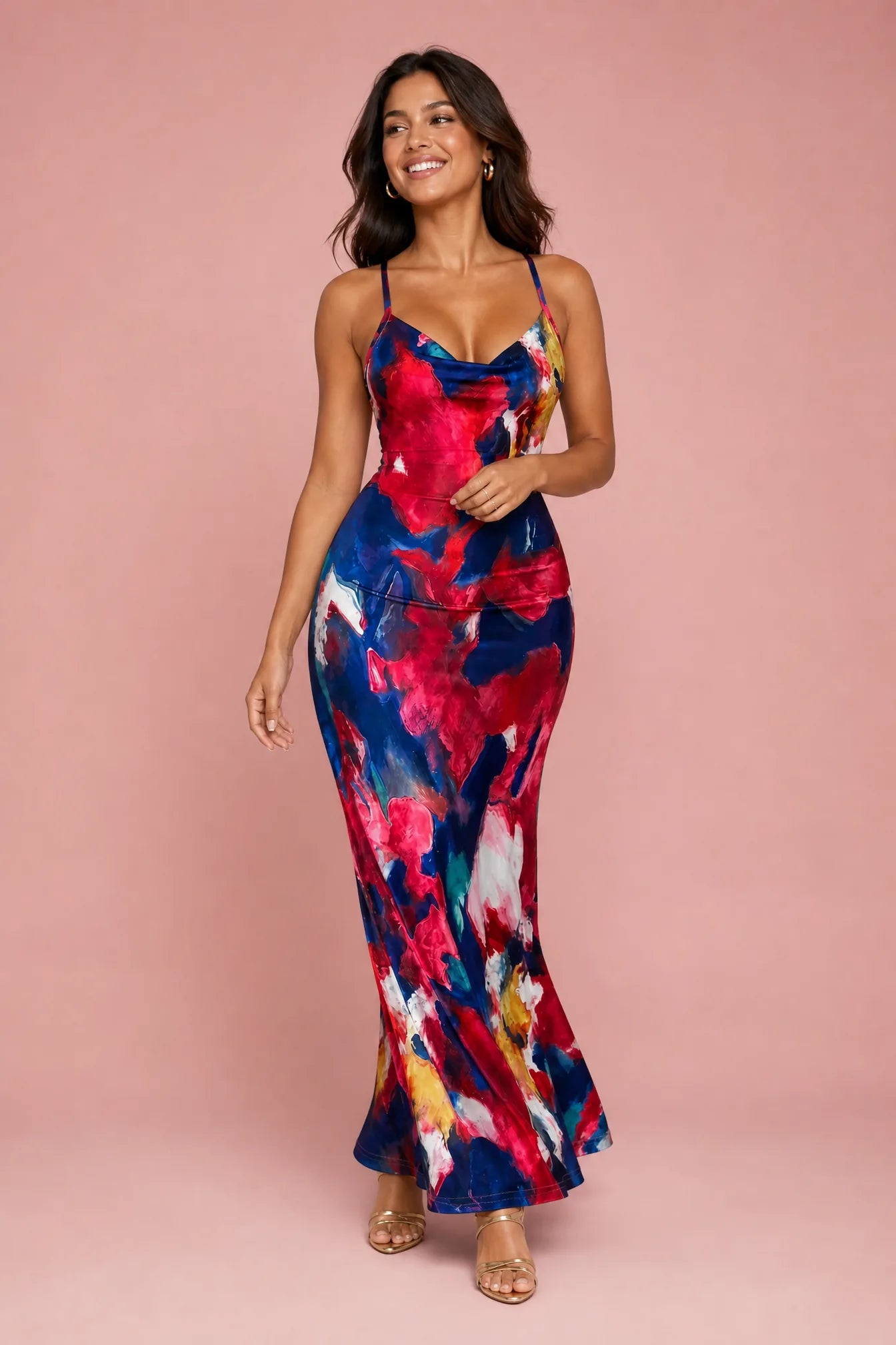 Robe longue rouge dos nu | Vue de face | Lounelle Paris