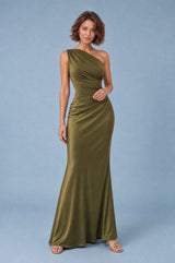 Satin One-Shoulder Maxi Dress