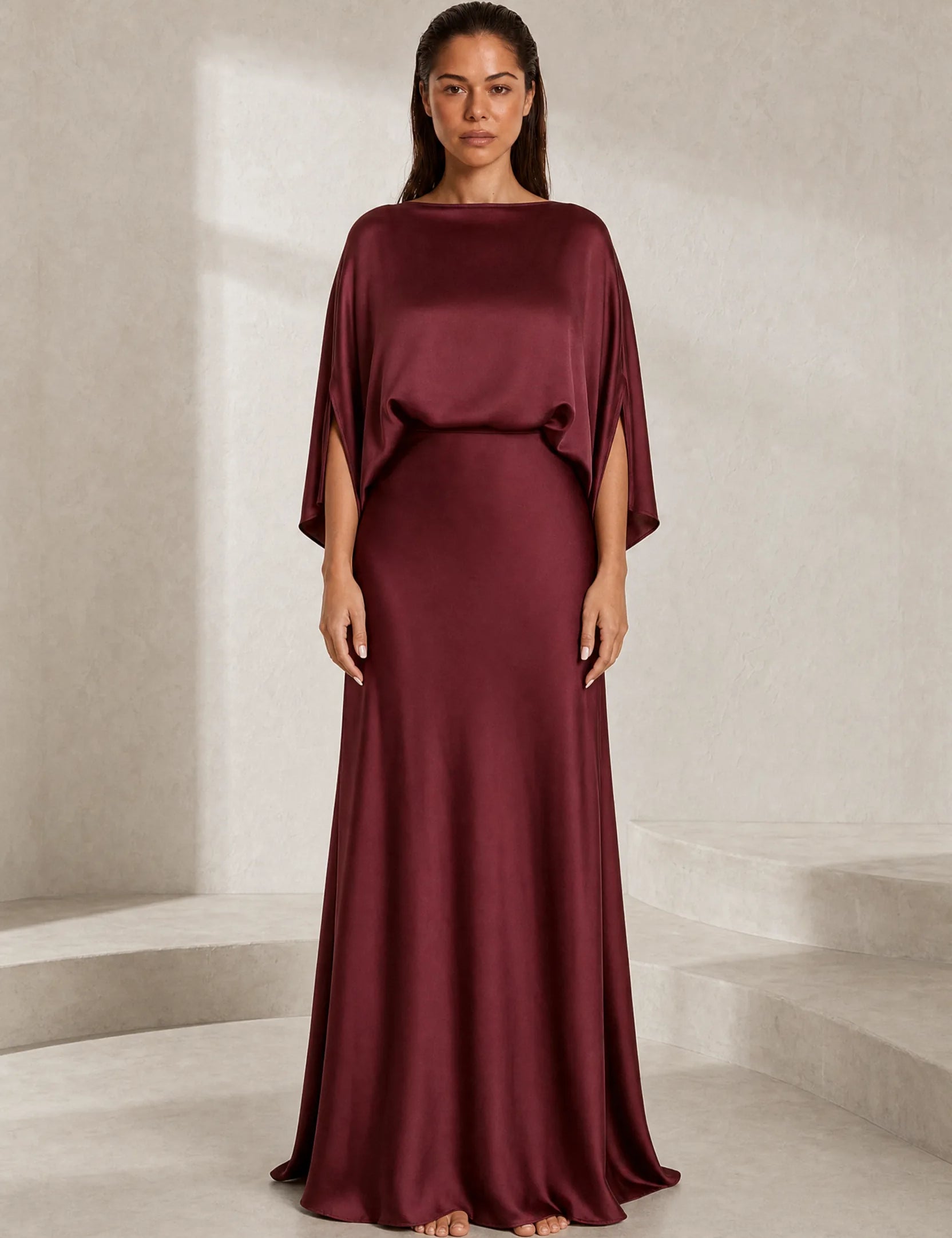 Robe longue satinée encolure bateau | Lounelle Paris