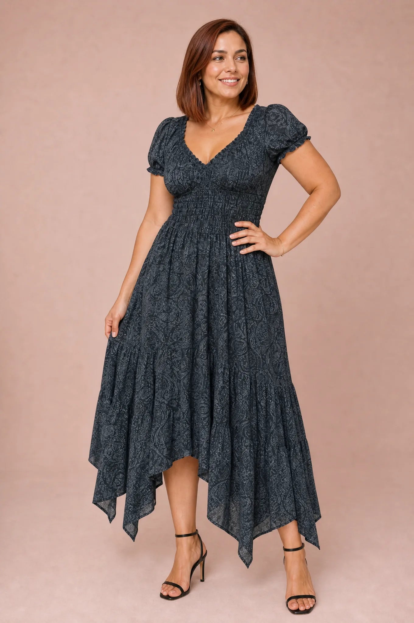 Robe longue smockée à imprimé floral | Porté sur une autre silhouette | Lounelle Paris